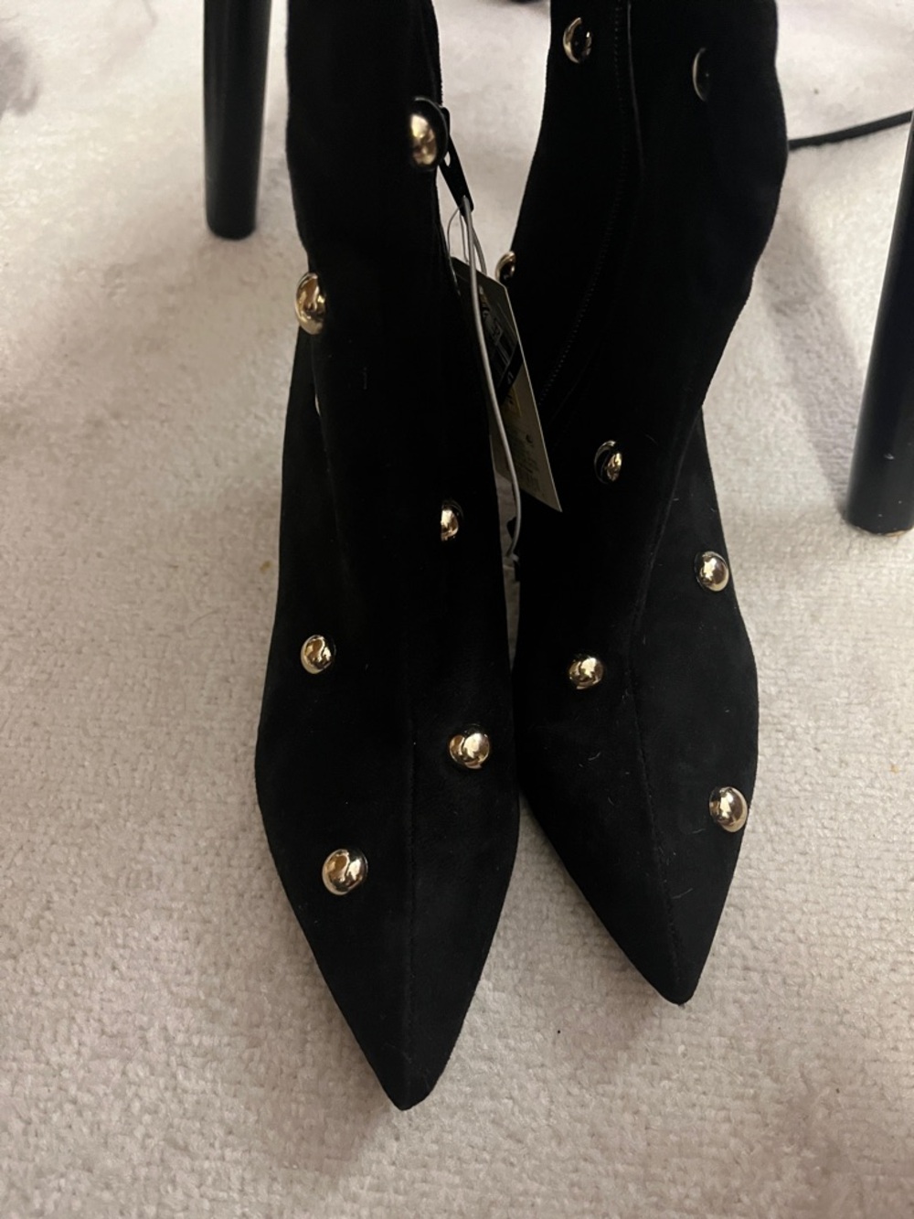 Black Suede Pointed Toe Studded Ankle Boots
